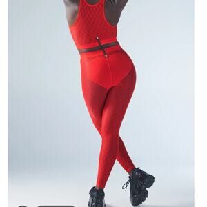 Savage x Fenty Run to You Heart Butt Mesh Lace Leggings Red M